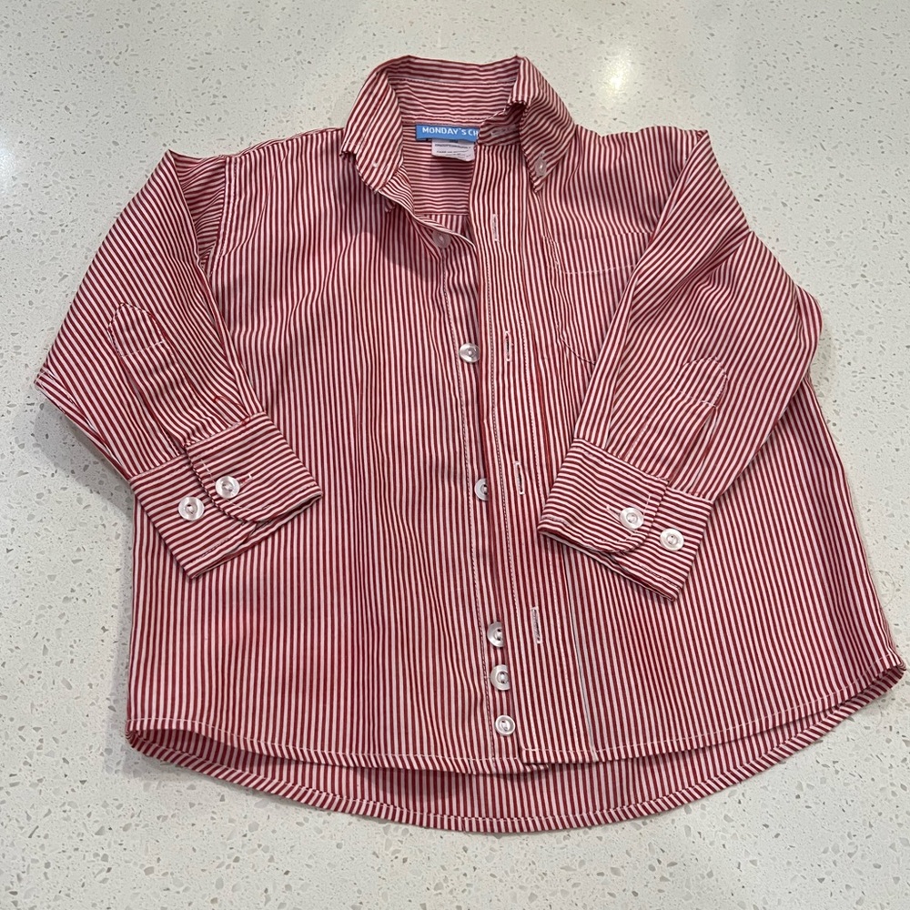 Monday’s Child Red Stripe Button Down Size 24 Months